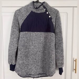 Cozy Gray and Blue Sweater Sweatshirt Hybrid  with Snap button Accents